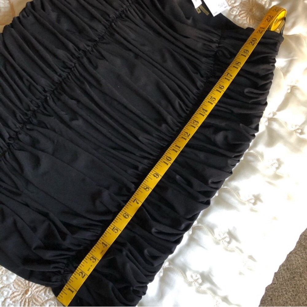 Calvin Klein Black Ruched Stretch Skirt Knee Length Rich Style - Picture 7 of 12